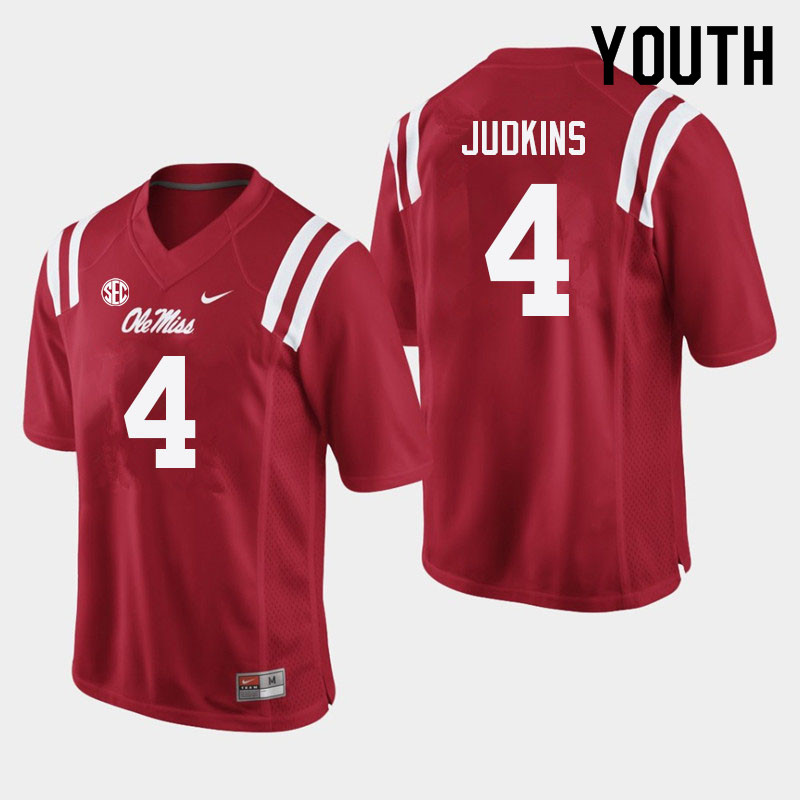 Quinshon Judkins Ole Miss Rebels NCAA Youth Red #4 Stitched Limited College Football Jersey ILC1858EY